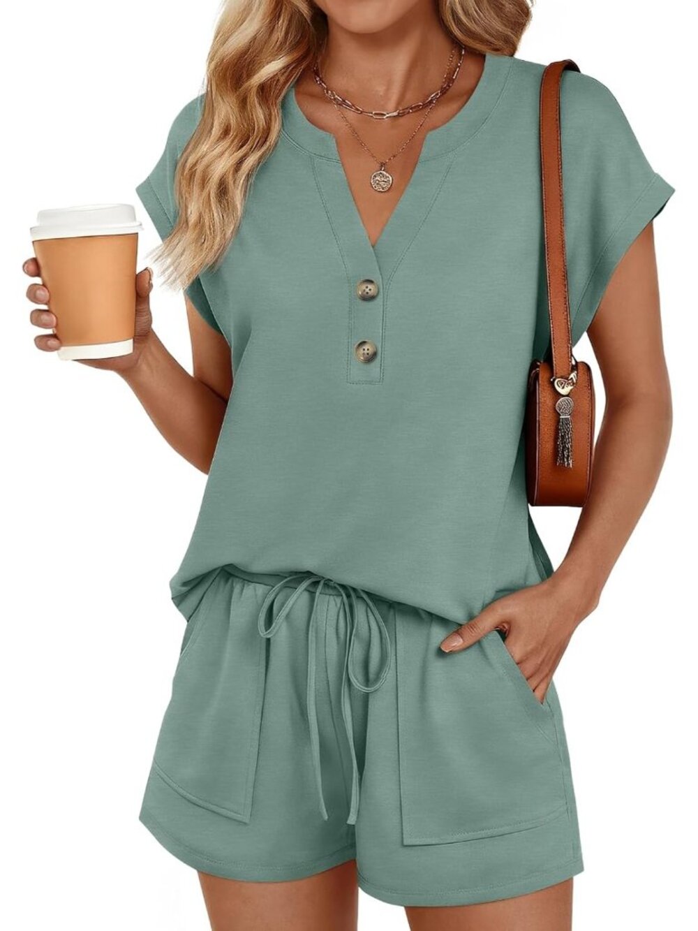 〽️Women's Outfit Set Sage Green Casual Summer Beach Two Piece Matching Sweatsuit